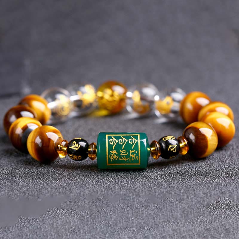 Buddha Stones Chinese Zodiac Tiger Eye White Crystal Courage Bracelet - image 18