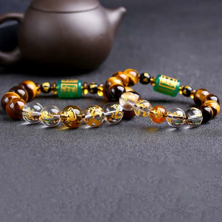 Buddha Stones Chinese Zodiac Tiger Eye White Crystal Courage Bracelet - image 48