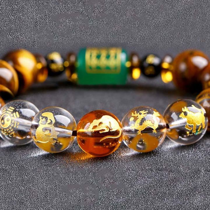 Buddha Stones Chinese Zodiac Tiger Eye White Crystal Courage Bracelet - image 16