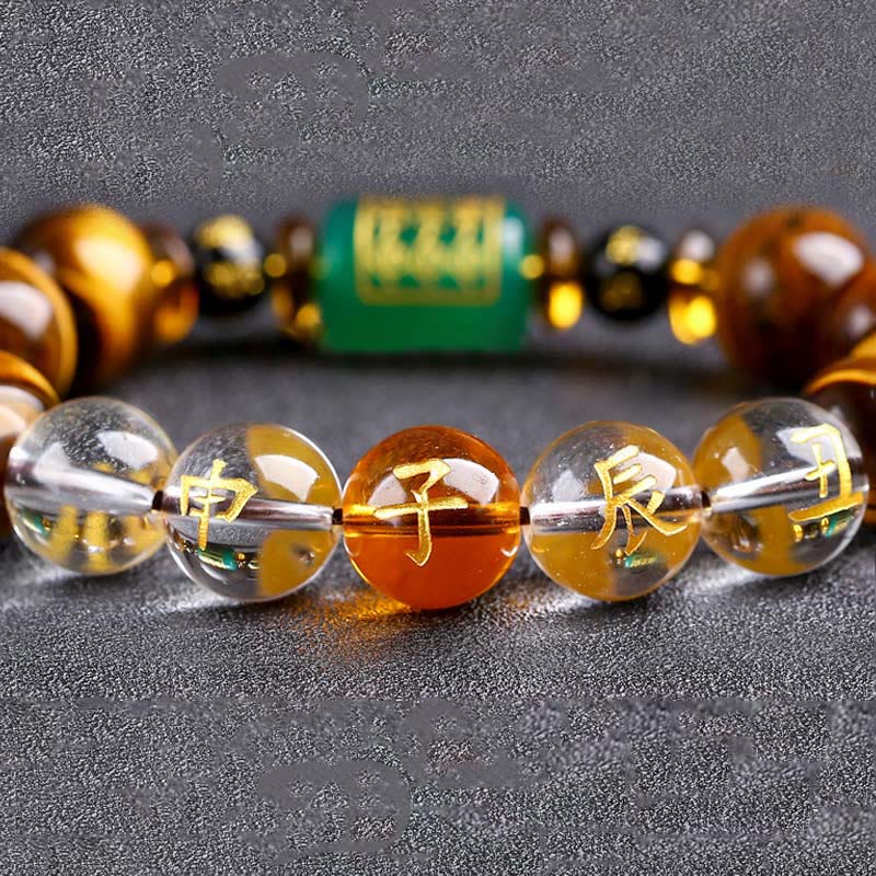 Buddha Stones Chinese Zodiac Tiger Eye White Crystal Courage Bracelet - Rat(Wrist Circumference: 14-16cm) - 14mm - image 15