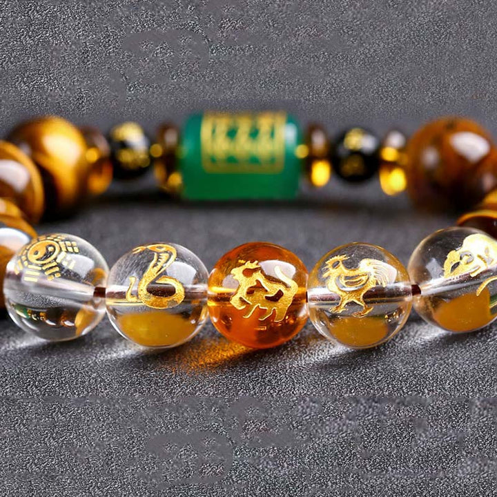 Buddha Stones Chinese Zodiac Tiger Eye White Crystal Courage Bracelet - image 31