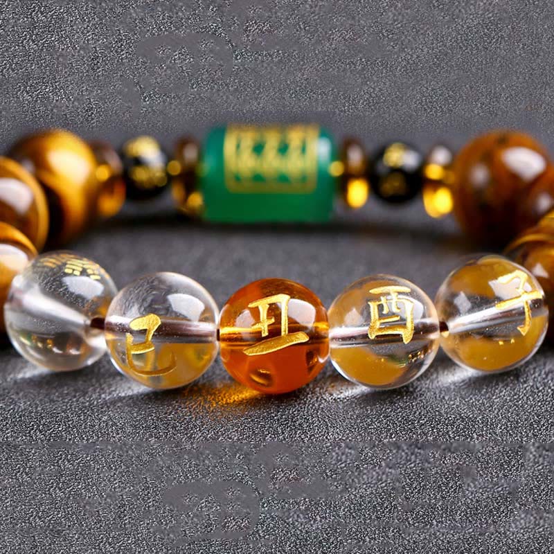 Buddha Stones Chinese Zodiac Tiger Eye White Crystal Courage Bracelet - Ox(Wrist Circumference: 14-16cm) - 14mm - image 30