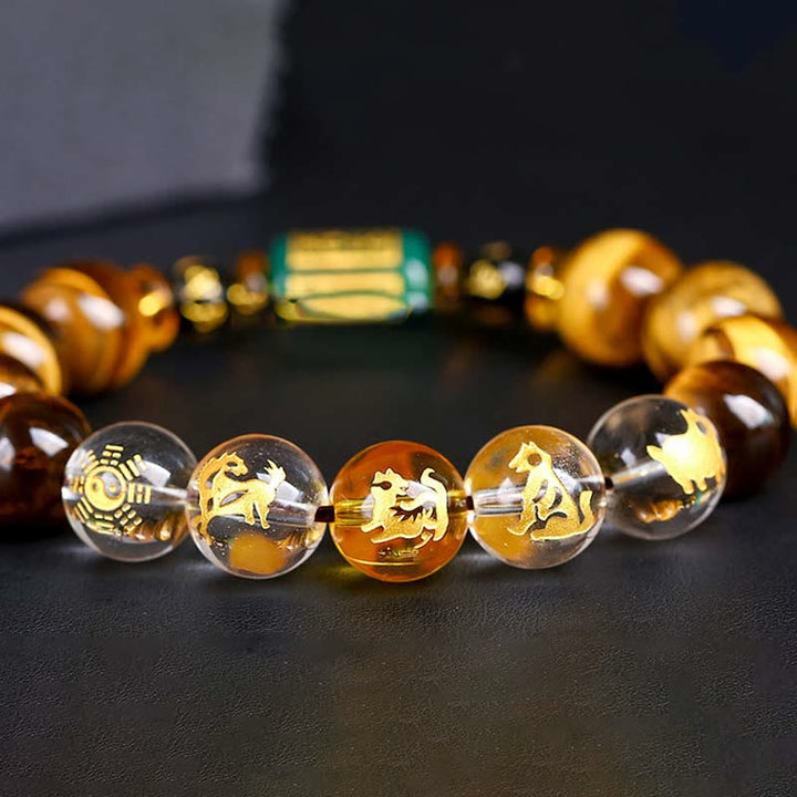 Buddha Stones Chinese Zodiac Tiger Eye White Crystal Courage Bracelet - image 33