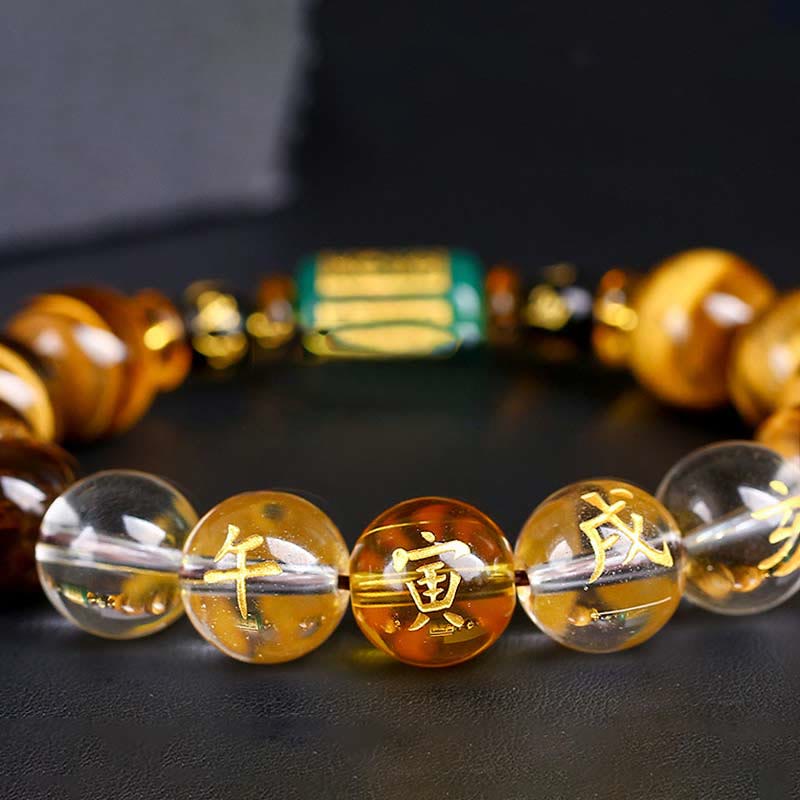 Buddha Stones Chinese Zodiac Tiger Eye White Crystal Courage Bracelet - Tiger(Wrist Circumference: 14-16cm) - 14mm - image 32