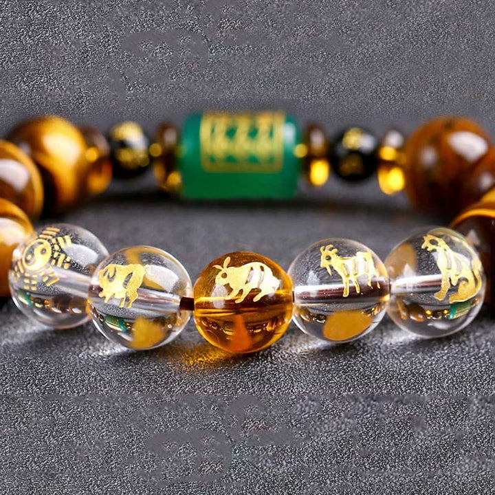 Buddha Stones Chinese Zodiac Tiger Eye White Crystal Courage Bracelet - image 35
