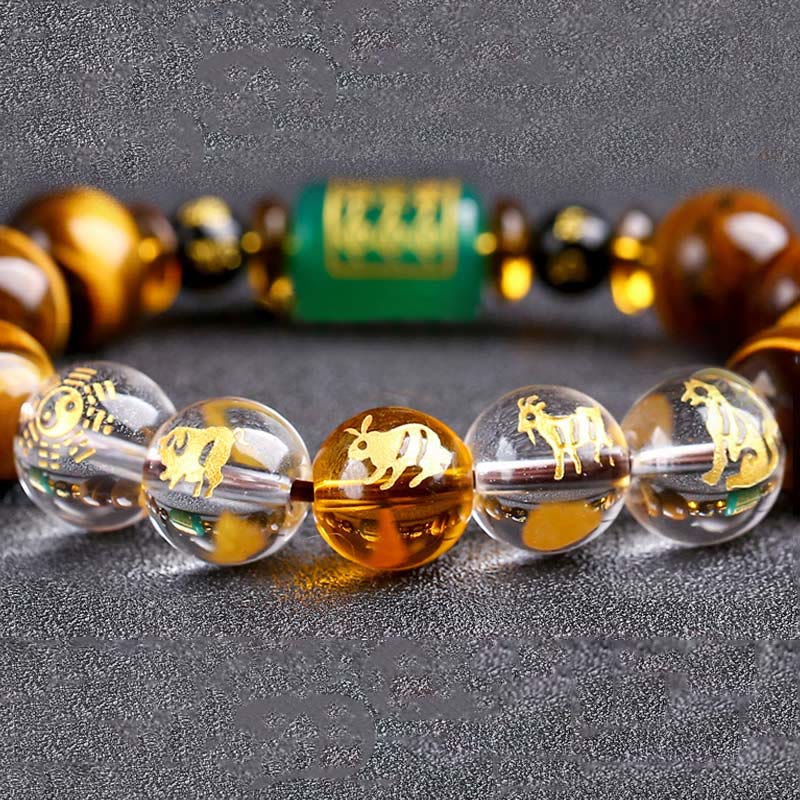 Buddha Stones Chinese Zodiac Tiger Eye White Crystal Courage Bracelet - image 36
