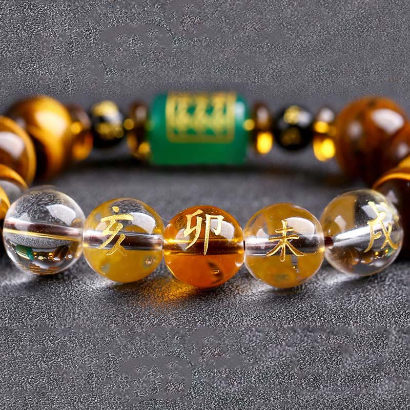 Buddha Stones Chinese Zodiac Tiger Eye White Crystal Courage Bracelet - Rabbit(Wrist Circumference: 14-16cm) - 14mm - image 34