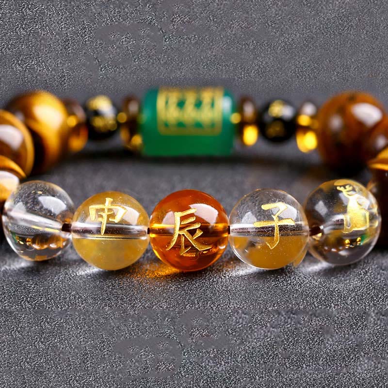 Buddha Stones Chinese Zodiac Tiger Eye White Crystal Courage Bracelet - image 36