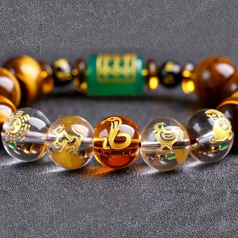 Buddha Stones Chinese Zodiac Tiger Eye White Crystal Courage Bracelet - image 37
