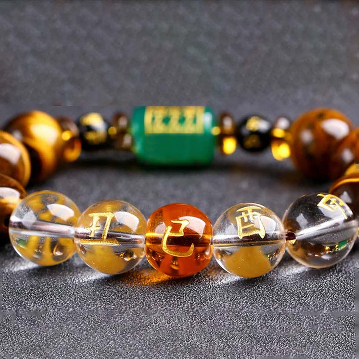 Buddha Stones Chinese Zodiac Tiger Eye White Crystal Courage Bracelet - image 38