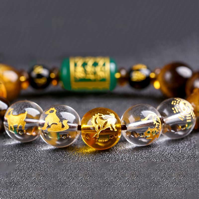 Buddha Stones Chinese Zodiac Tiger Eye White Crystal Courage Bracelet - image 40