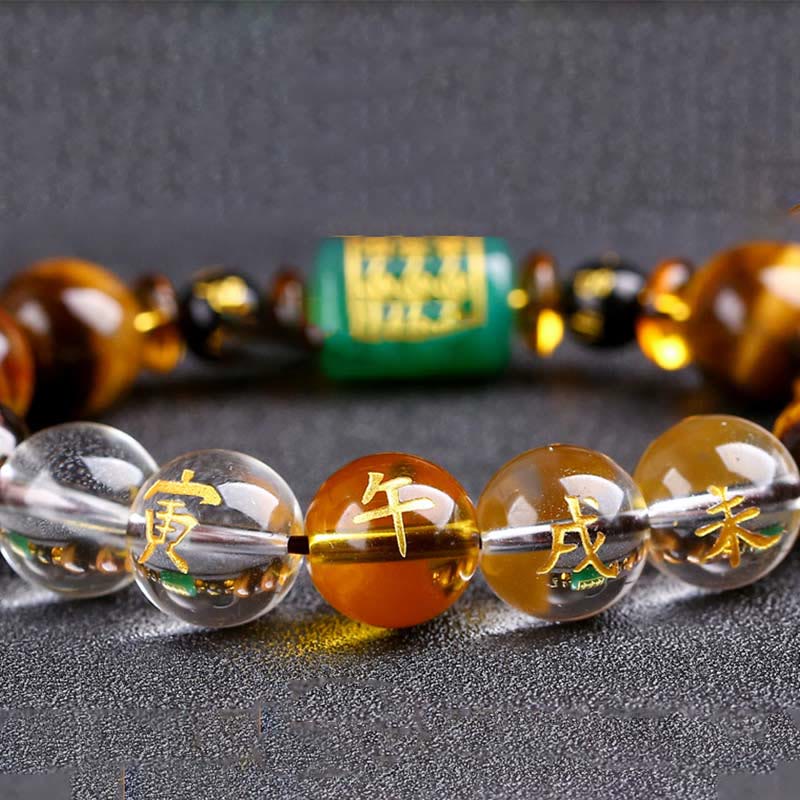 Buddha Stones Chinese Zodiac Tiger Eye White Crystal Courage Bracelet - Horse(Wrist Circumference: 14-16cm) - 14mm - image 40