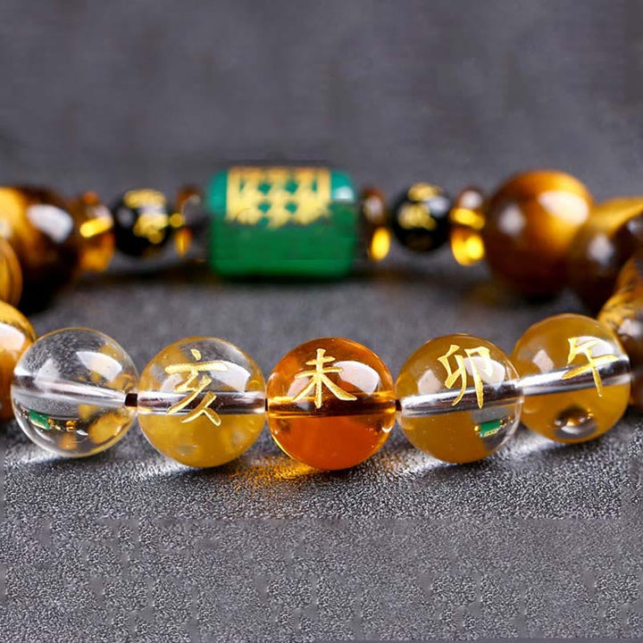 Buddha Stones Chinese Zodiac Tiger Eye White Crystal Courage Bracelet - Goat(Wrist Circumference: 14-16cm) - 14mm - image 41