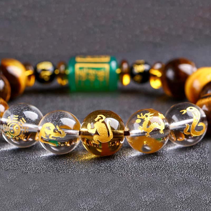 Buddha Stones Chinese Zodiac Tiger Eye White Crystal Courage Bracelet - image 47
