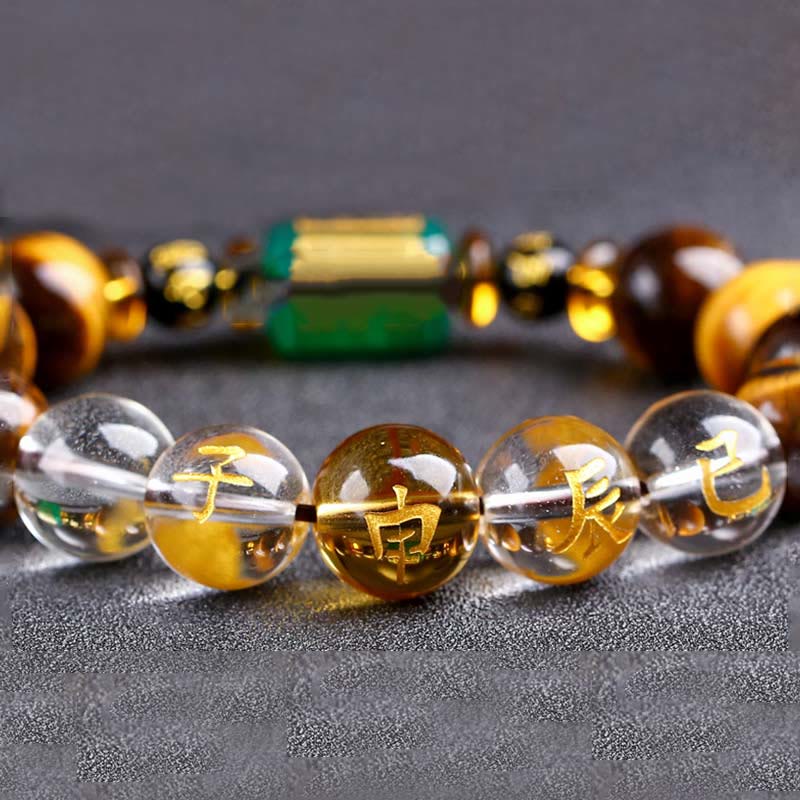 Buddha Stones Chinese Zodiac Tiger Eye White Crystal Courage Bracelet - Monkey(Wrist Circumference: 14-16cm) - 14mm - image 47