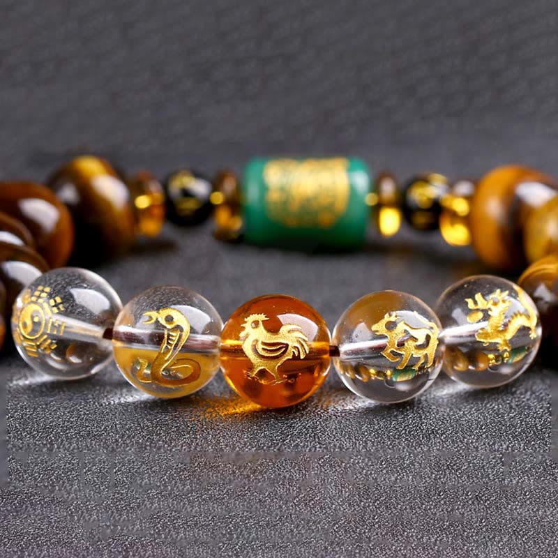 Buddha Stones Chinese Zodiac Tiger Eye White Crystal Courage Bracelet - image 50