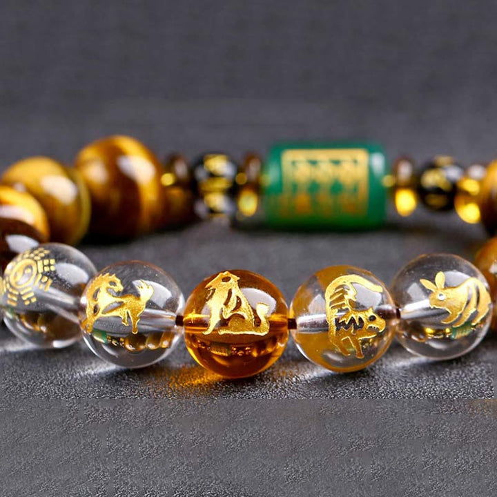 Buddha Stones Chinese Zodiac Tiger Eye White Crystal Courage Bracelet - image 52