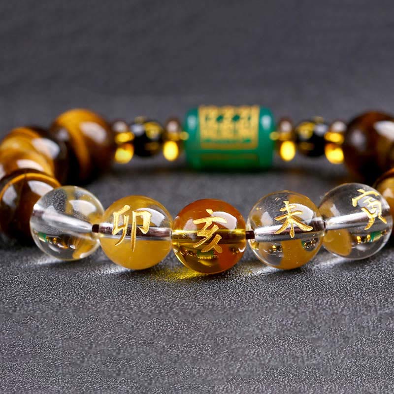 Buddha Stones Chinese Zodiac Tiger Eye White Crystal Courage Bracelet - Pig(Wrist Circumference: 14-16cm) - 14mm - image 53