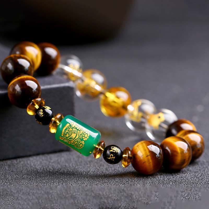 Buddha Stones Chinese Zodiac Tiger Eye White Crystal Courage Bracelet - image 24