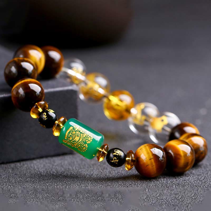 Buddha Stones Chinese Zodiac Tiger Eye White Crystal Courage Bracelet - image 25