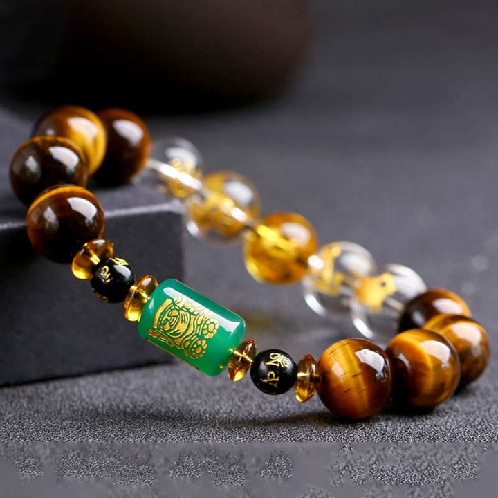 Buddha Stones Chinese Zodiac Tiger Eye White Crystal Courage Bracelet - image 26