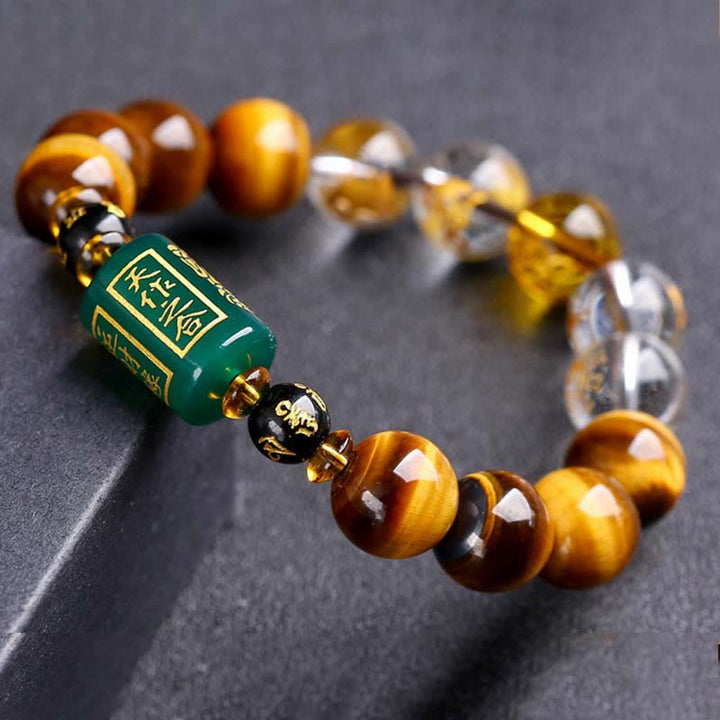 Buddha Stones Chinese Zodiac Tiger Eye White Crystal Courage Bracelet - image 26