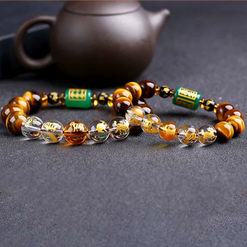 Buddha Stones Chinese Zodiac Tiger Eye White Crystal Courage Bracelet - image 45