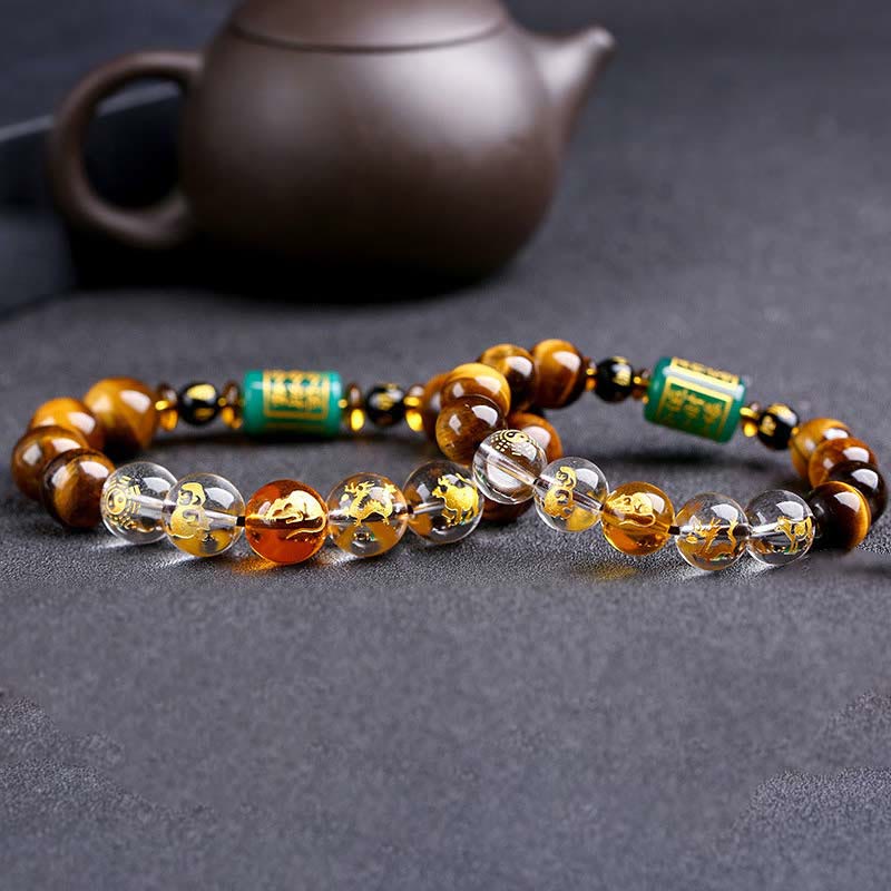 Buddha Stones Chinese Zodiac Tiger Eye White Crystal Courage Bracelet - image 17