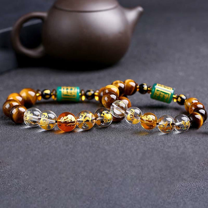 Buddha Stones Chinese Zodiac Tiger Eye White Crystal Courage Bracelet - image 17