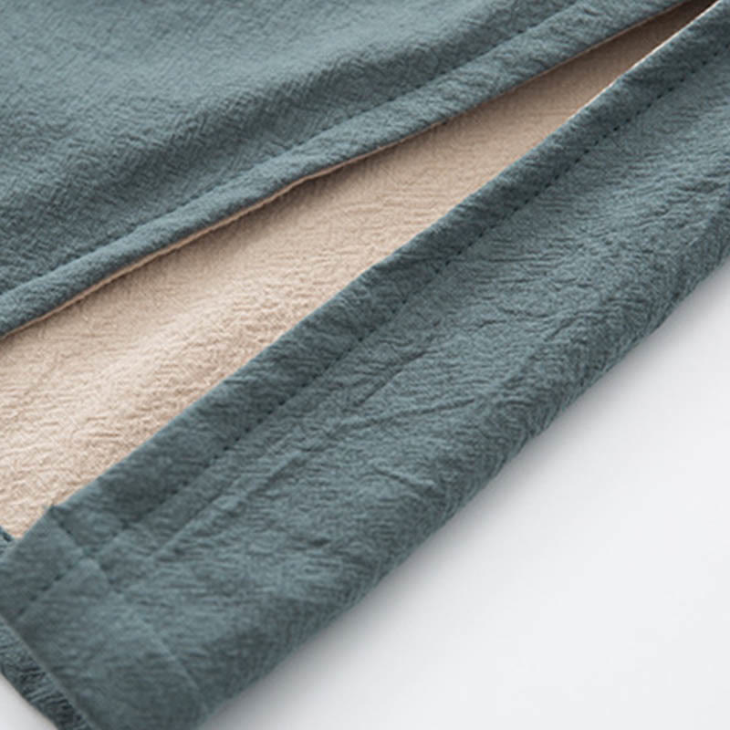 Buddha Stones 2Pcs Zen Tang Suit Men's Linen Frog-Button Long Sleeve Shirt Pants Set - image 10