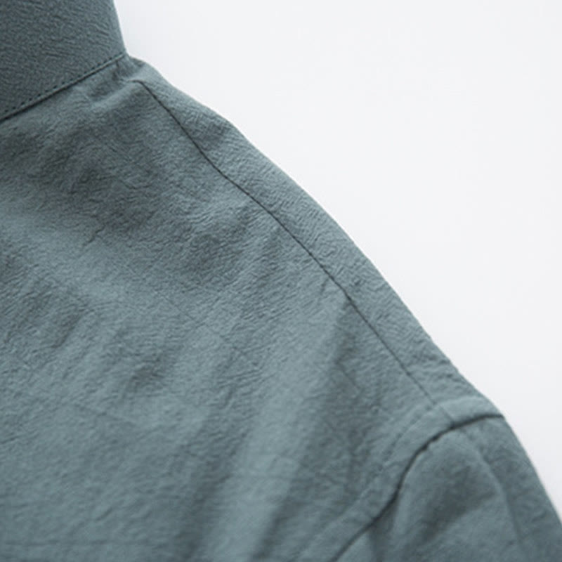 Buddha Stones 2Pcs Zen Tang Suit Men's Linen Frog-Button Long Sleeve Shirt Pants Set - image 7