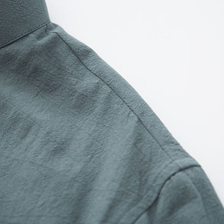 Buddha Stones 2Pcs Zen Tang Suit Men's Linen Frog-Button Long Sleeve Shirt Pants Set - image 7