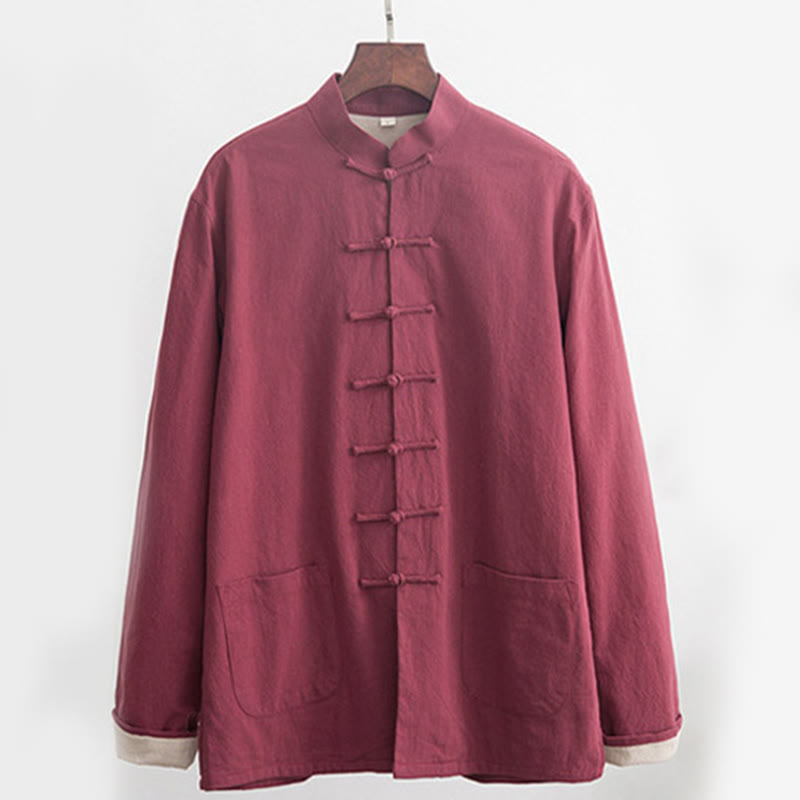 Buddha Stones 2Pcs Zen Tang Suit Men's Linen Frog-Button Long Sleeve Shirt Pants Set - image 19