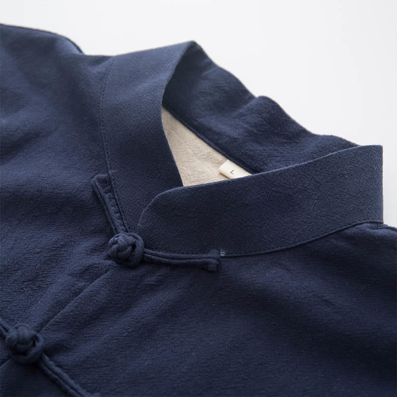 Buddha Stones 2Pcs Zen Tang Suit Men's Linen Frog-Button Long Sleeve Shirt Pants Set - image 25