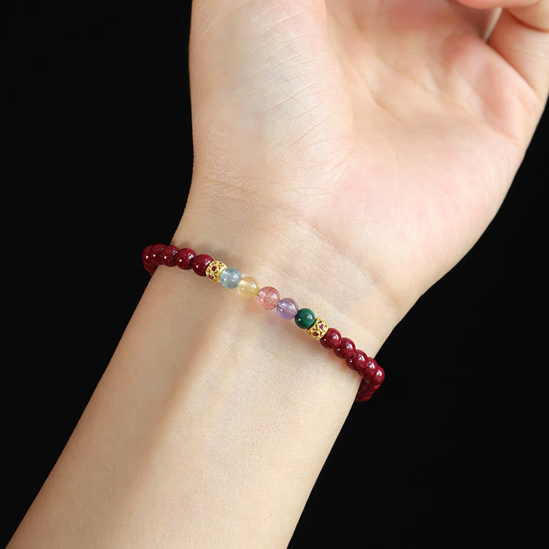 Buddha Stones Cinnabar Aquamarine Citrine Strawberry Quartz Amethyst Malachite Blessing Bracelet - image 1