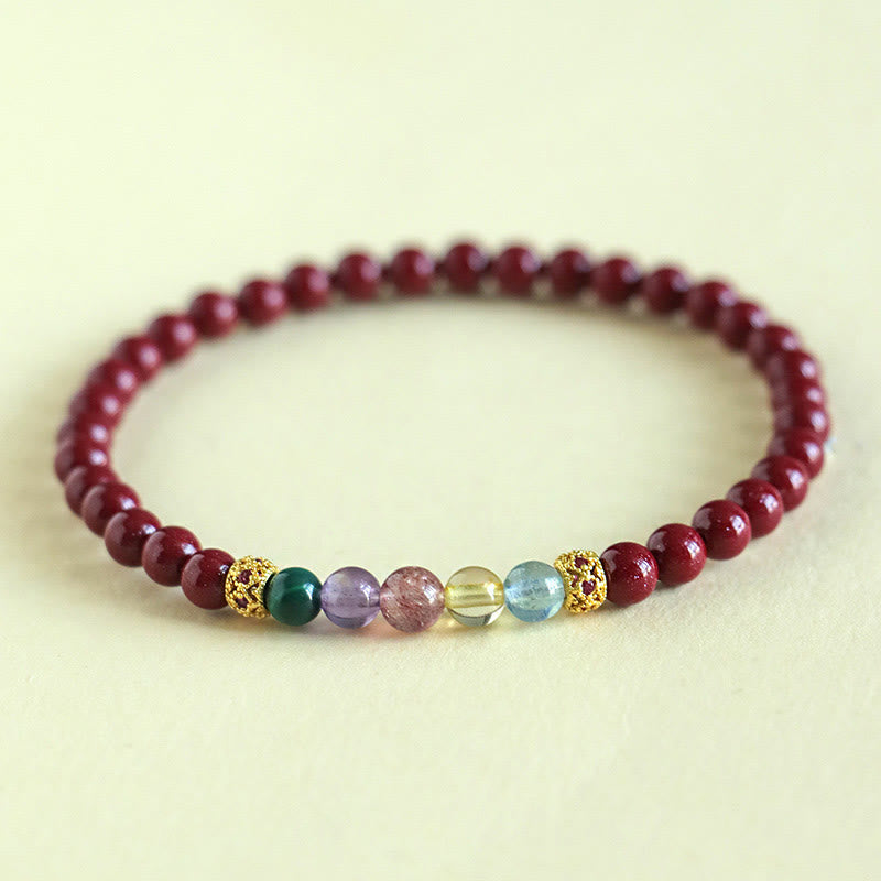 Buddha Stones Cinnabar Aquamarine Citrine Strawberry Quartz Amethyst Malachite Blessing Bracelet - Dark Red Cinnabar - 4mm(Wrist Circumference: 14-16cm) - image 0