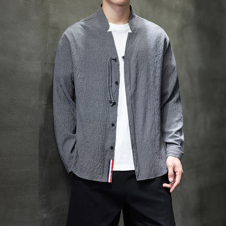 Buddha Stones Fall Solid Color Men's Button Long Sleeve Shirt Clothing - image 1