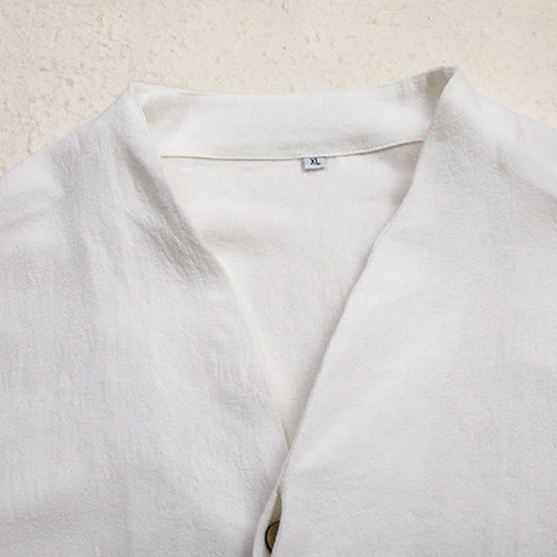 Buddha Stones V-Neck Men's Linen Long Sleeve Shirt Zen Clothing - image 6