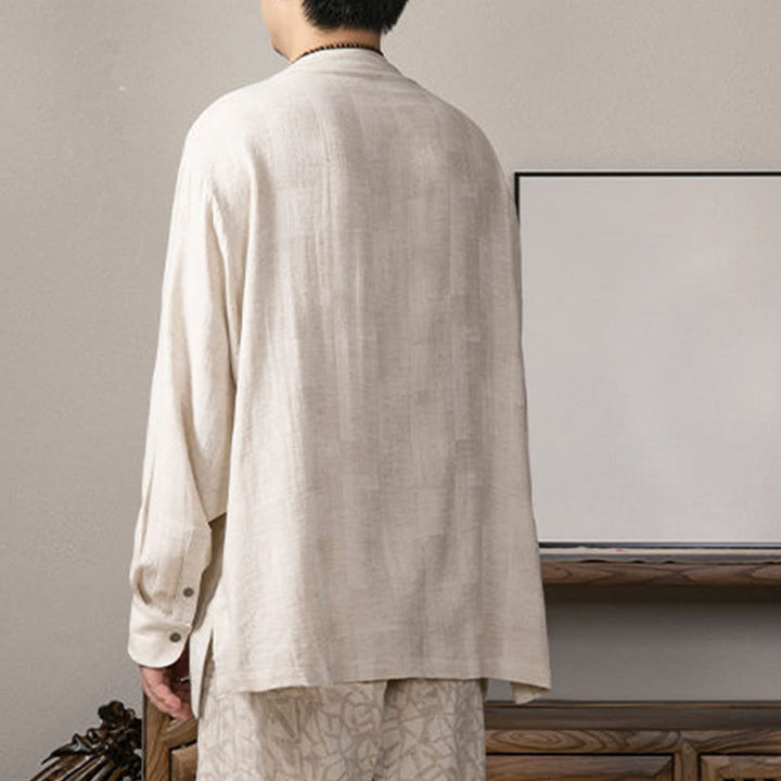 Buddha Stones V-Neck Men's Linen Long Sleeve Shirt Zen Clothing - image 13