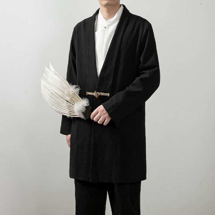 Buddha Stones Fall Simple Cotton Men's Long Sleeve Mid-length Coat Clothing - image 6