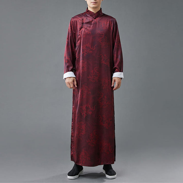 Buddha Stones Vintage Chinese Frog-Button Tang Suit Men's Dragon Cotton Robe - MediumVioletRed - US/UK/AU38，EU48 (XL) - image 11