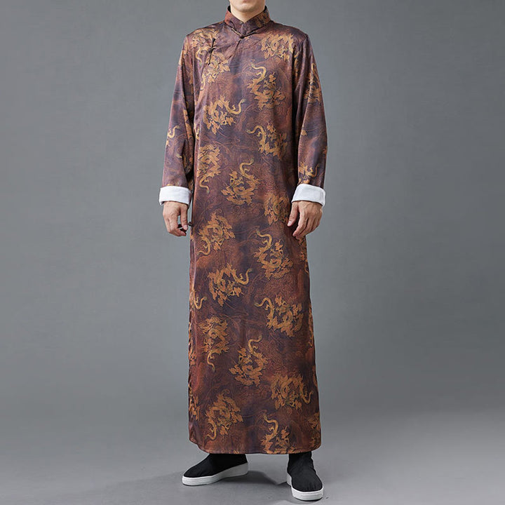 Buddha Stones Vintage Chinese Frog-Button Tang Suit Men's Dragon Cotton Robe - Peru - US/UK/AU38，EU48 (XL) - image 0