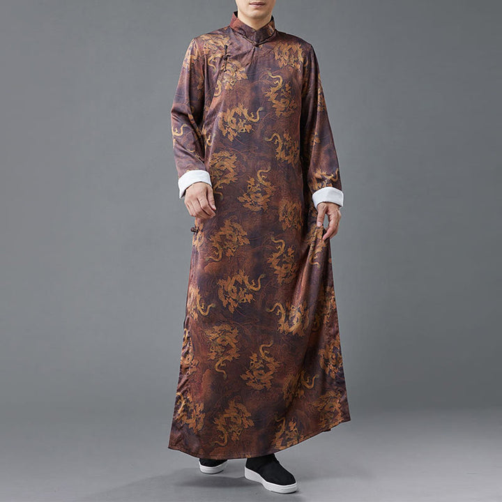 Buddha Stones Vintage Chinese Frog-Button Tang Suit Men's Dragon Cotton Robe - image 4
