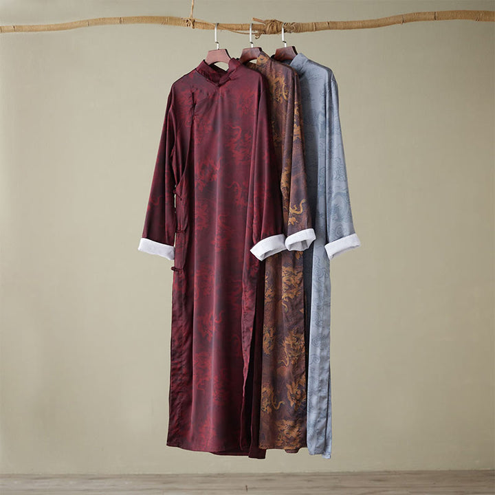 Buddha Stones Vintage Chinese Frog-Button Tang Suit Men's Dragon Cotton Robe - image 1