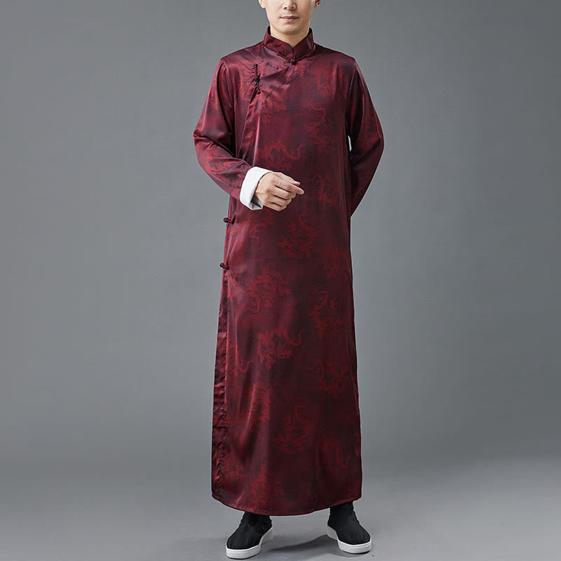 Buddha Stones Vintage Chinese Frog-Button Tang Suit Men's Dragon Cotton Robe - image 12