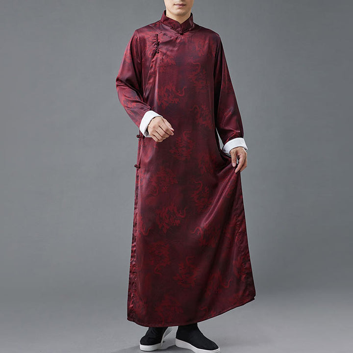 Buddha Stones Vintage Chinese Frog-Button Tang Suit Men's Dragon Cotton Robe - image 13