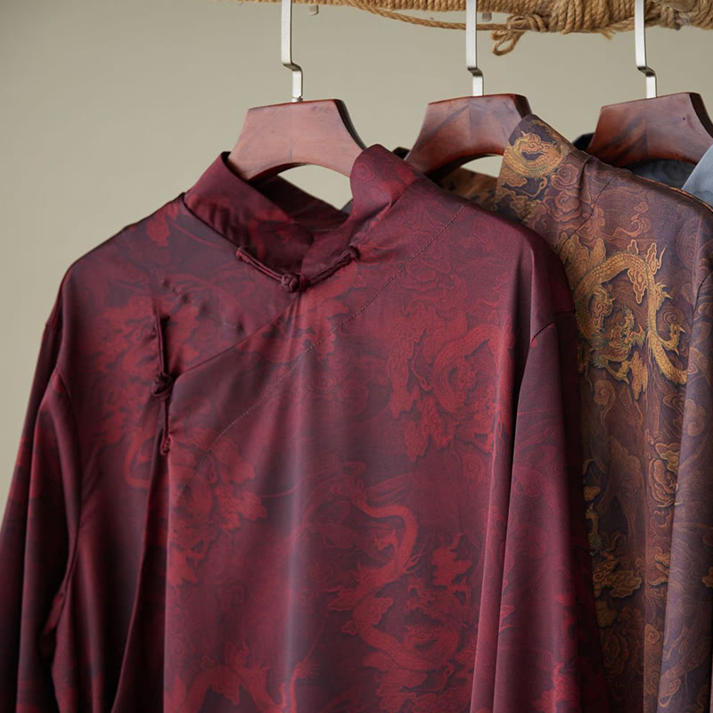 Buddha Stones Vintage Chinese Frog-Button Tang Suit Men's Dragon Cotton Robe - image 20