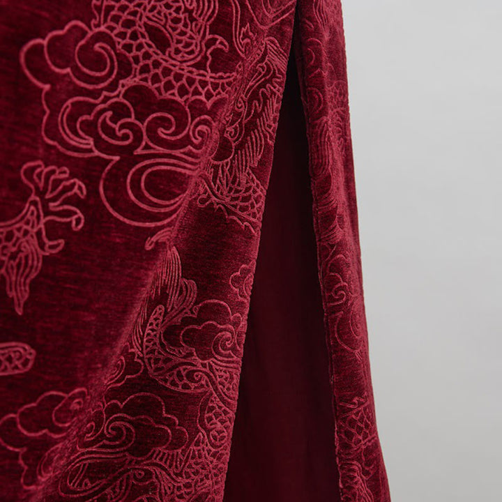 Buddha Stones Vintage Fall Winter Chinese Frog-Button Tang Suit Men's Dragon Jacquard Robe With Pockets - image 27