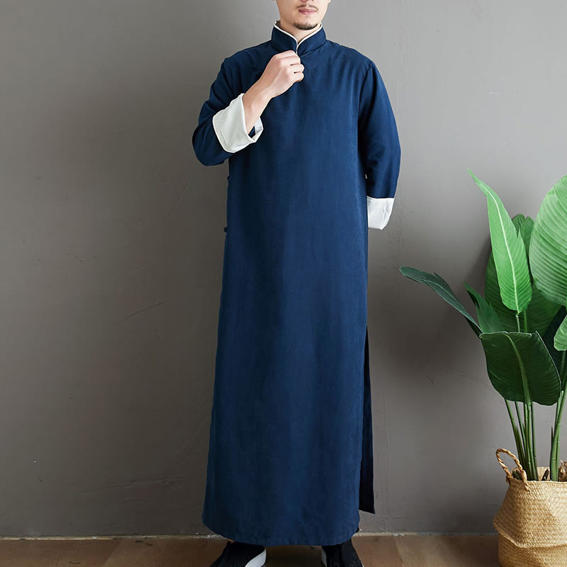 Buddha Stones Fall Solid Color Chinese Frog-Button Men's Tang Suit Robe - image 24