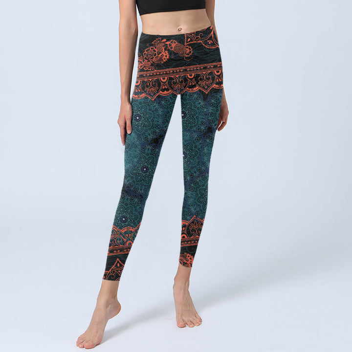 Buddha Stones Green Mandala Flower Print Gym Fitness Leggings Women's Yoga Pants - image 5